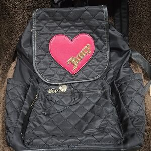 Juicy Couture Black Quilted Backpack with Pink Heart